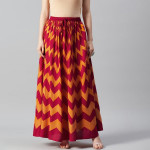 Women Red & Mustard Yellow Print Flared Maxi Skirt