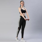 Women Black & Grey Colourblocked Tights